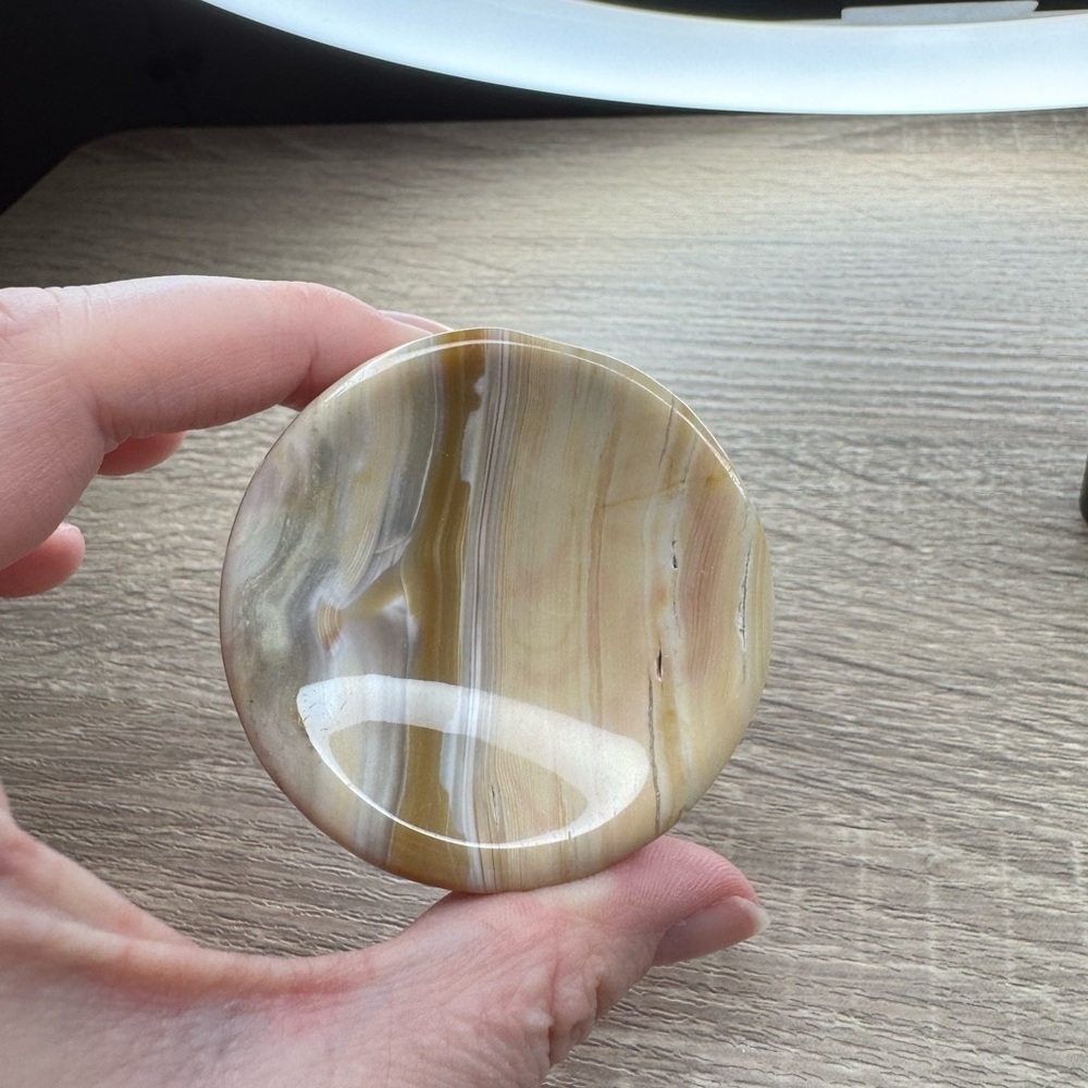 Elegant Tan and Cream Stone Crystal Bowl